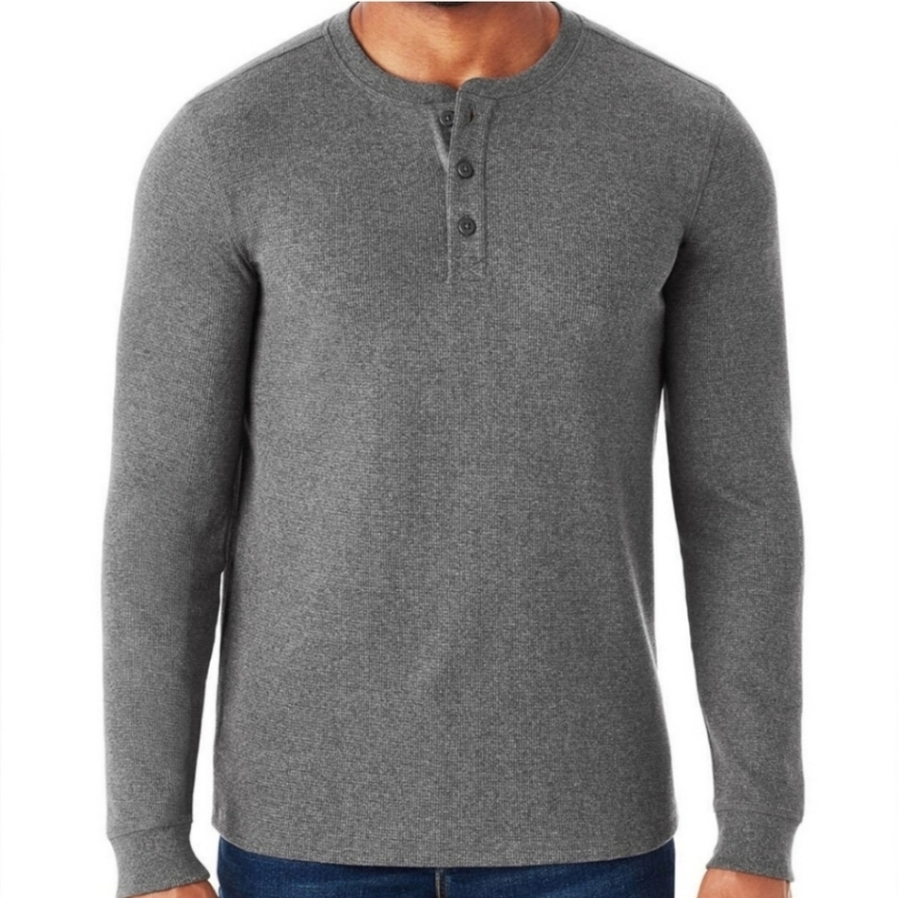 Member's Mark Gray Henley Waffle Long Sleeve Shirt